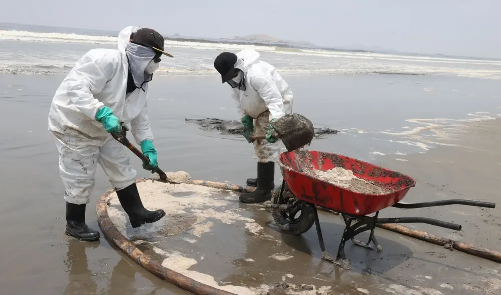 Repsol indicó que hasta la fecha ha limpiado alrededor del 33% del derrame. Foto: Andina.