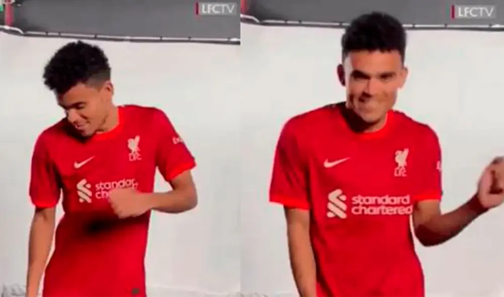 El extremo colombiano se mostró feliz en su presentación. Foto: Captura de Liverpool. El extremo colombiano se mostró feliz en su presentación. Foto: Captura de Liverpool.