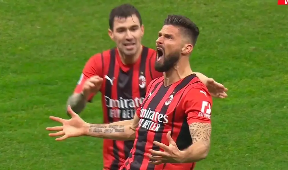 Olivier Giroud marcó por primera vez en un Derby della Madonnina. Foto: captura de ESPN