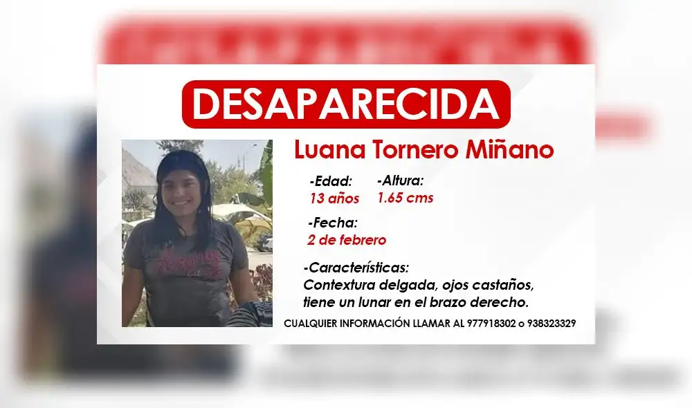 Menor de 13 años continúa desaparecida desde hace 4 días. Foto: La República Menor de 13 años continúa desaparecida desde hace 4 días. Foto: La República