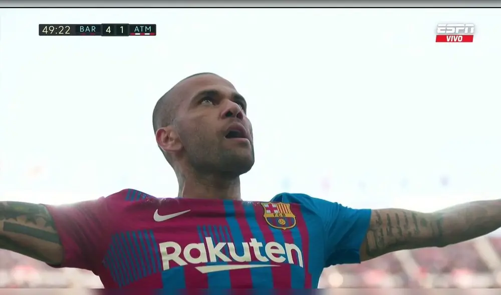 Dani Alves marca su primer gol tras su regreso al FC Barcelona. Foto: ESPN Dani Alves marca su primer gol tras su regreso al FC Barcelona. Foto: ESPN