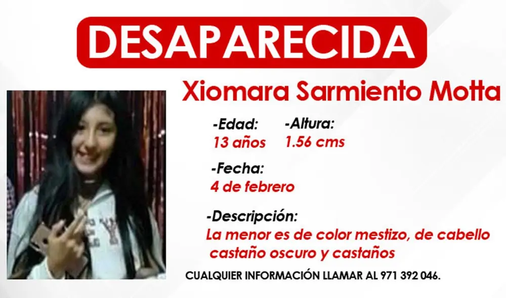 Para cualquier información sobre el paradero de Xiomara Sarmiento Motta, puede comunicarse al siguiente número: 971 392 046. Foto: La República Para cualquier información sobre el paradero de Xiomara Sarmiento Motta, puede comunicarse al siguiente número: 971 392 046. Foto: La República
