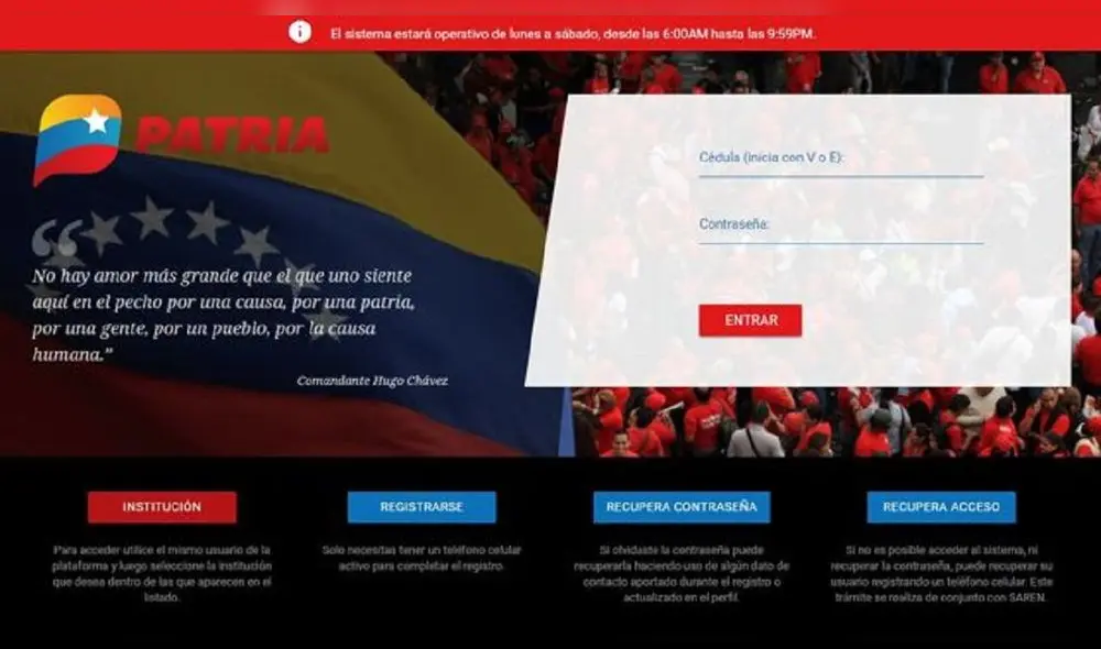 Este bono se entraga a través del Sistema del Carnet de la Patria. Foto: Plataforma Patria Este bono se entraga a través del Sistema del Carnet de la Patria. Foto: Plataforma Patria