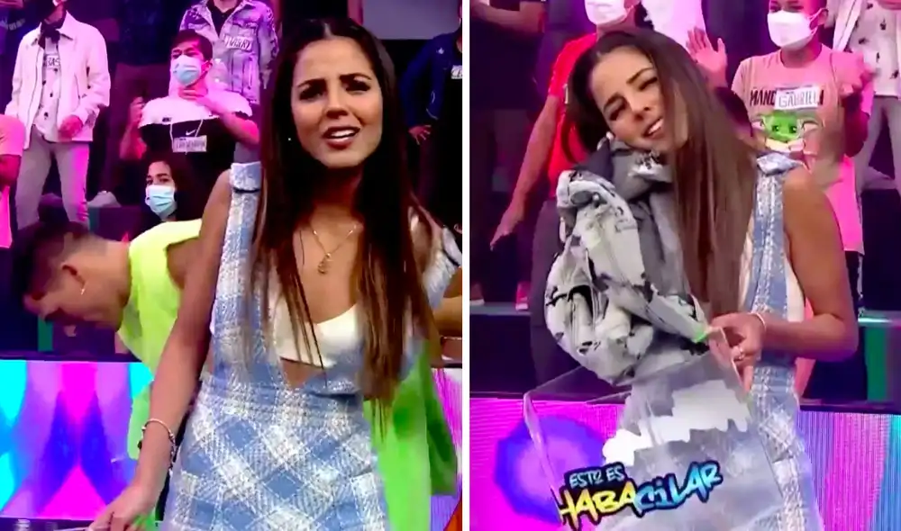 Luciana Fuster tomó el short de Patricio Parodi y realizó un singular gesto que no pasó desapercibido entre la audiencia. Foto: captura América TV