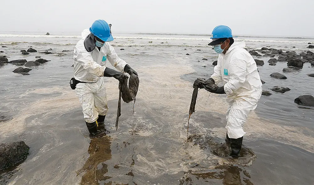 Limpieza. Osinergmin afirma que está supervisando las labores de limpieza de petróleo en mar y tierra. Foto: Marco Cotrina / La República