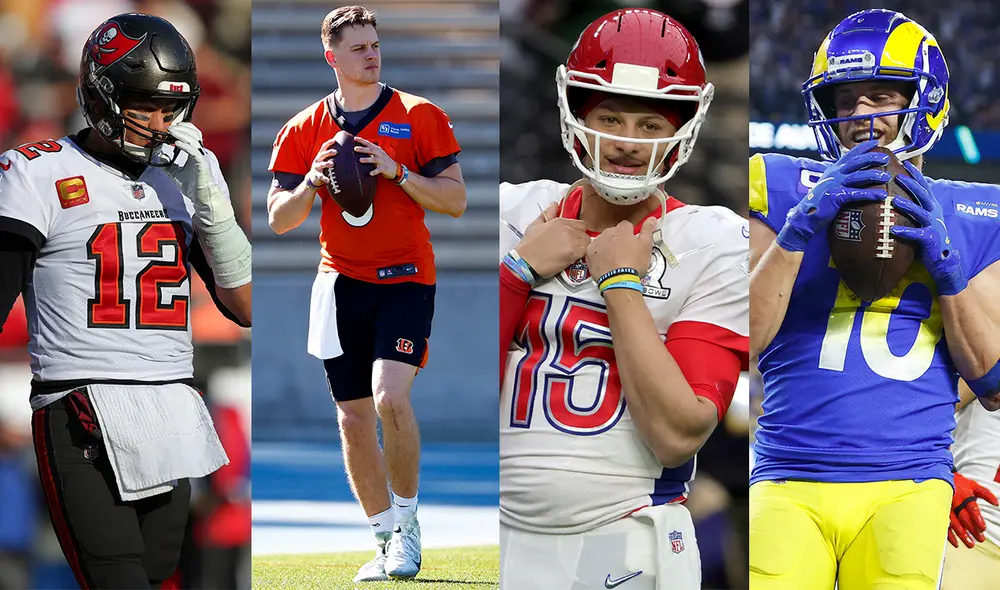 Tom Brady, Joe Burrow, Patrick Mahomes y Cooper Kupp son los mejores jugadores de la NFL de esta temporada. Foto: composición de AFP