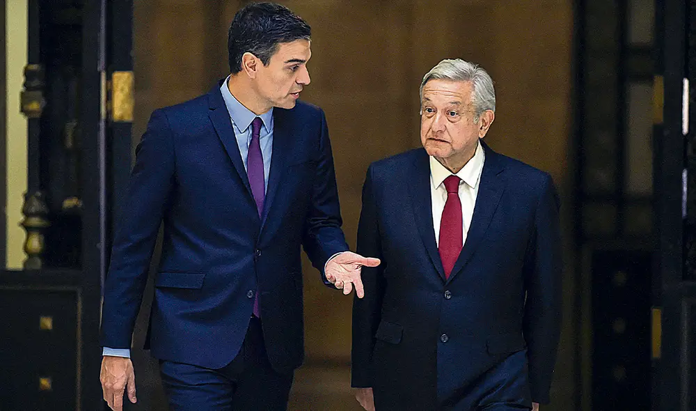 Visita. Presidente Pedro Sánchez junto a su homólogo mexicano López Obrador. Foto: AFP
