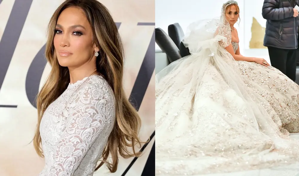 Jennifer Lopez usó un vestido de casi 45 kilos en "Marry me". Foto: Composición LR / Instagram / James Devaney - Vogue