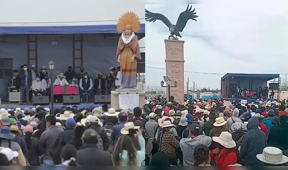 La asamblea se desarrolló en la Plaza de la Asociación, que fue inaugurada en septiembre del 2021 por la aún gestión regional de Elmer Cáceres Llica. Foto: composición LR/LR