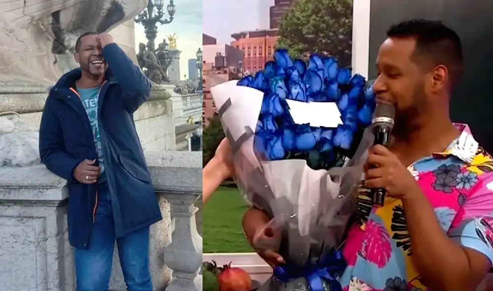 'Giselo' es sorprendido por su novio con ramos de flores azules. Imagen: Composición 'Giselo' es sorprendido por su novio con ramos de flores azules. Imagen: Composición