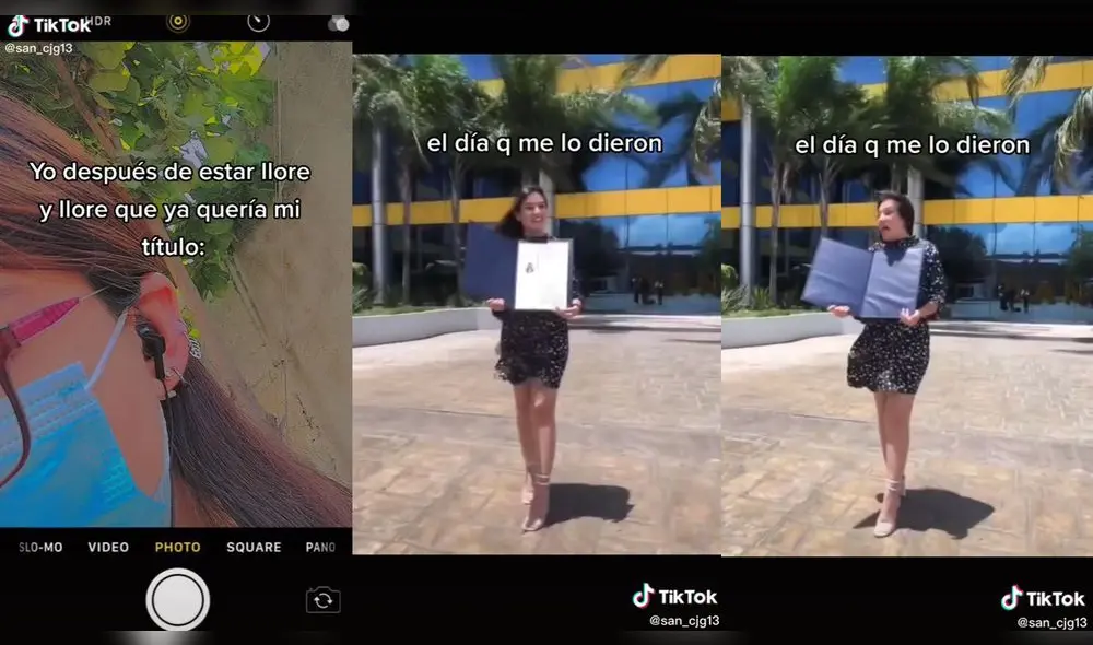La joven estaba posando para mostrar su titulo profesional a la cámara. Foto: captura de TikTok