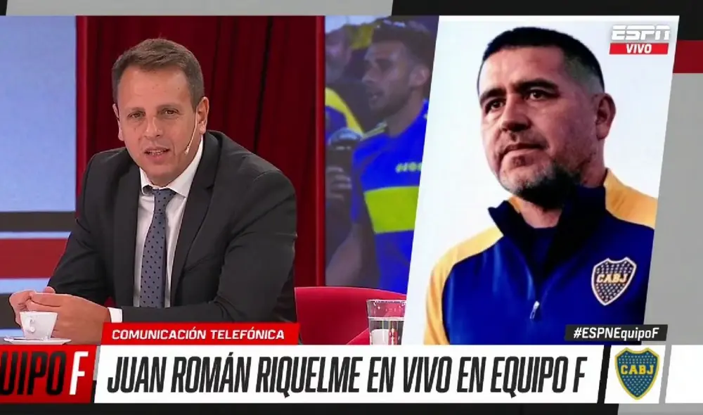 Riquelme en comunicación telefónica con el programa Equipo F de ESPN. Foto: captura ESPN.