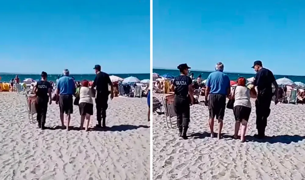 Unos agentes vieron que unos adultos mayores necesitaban ayuda, por lo que no dudaron en acercarse a ellos. Foto: captura de YouTube Unos agentes vieron que unos adultos mayores necesitaban ayuda, por lo que no dudaron en acercarse a ellos. Foto: captura de YouTube