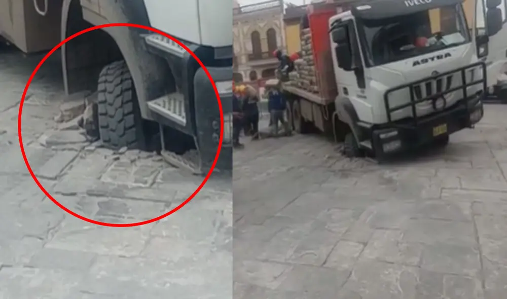 Camión salió del lugar tras afectar el patrimonio cultural. Foto: URPI-LR Camión salió del lugar tras afectar el patrimonio cultural. Foto: URPI-LR