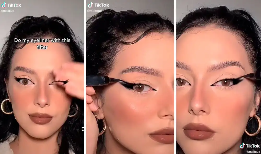 Para cumplir con el reto, una joven tuvo que moverse de forma lenta para no perder el filtro que le marcaban sus ojos. Foto: captura de TikTok