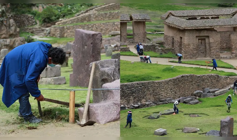 En la actividad personal técnico de la institución de cultura brindó capacitación a los participantes sobre limpieza y desbroce de maleza. Foto: composición LR/Dirección Desconcentrada de Cultura Cusco En la actividad personal técnico de la institución de cultura brindó capacitación a los participantes sobre limpieza y desbroce de maleza. Foto: composición LR/Dirección Desconcentrada de Cultura Cusco