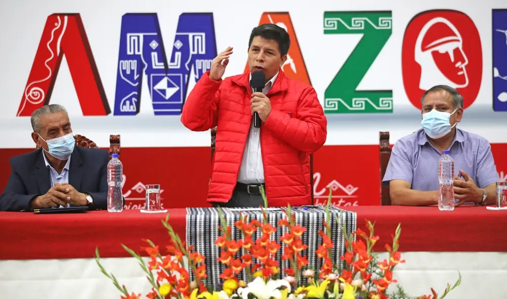 El Presidente Pedro Castillo se reunió con autoridades locales de la región de Amazonas. Foto: Presidencia.