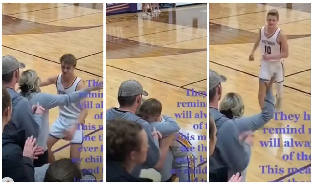 Equipo de baloncesto abraza a la madre de un compañero fallecido antes de cada partido. Foto: captura de TikTok.