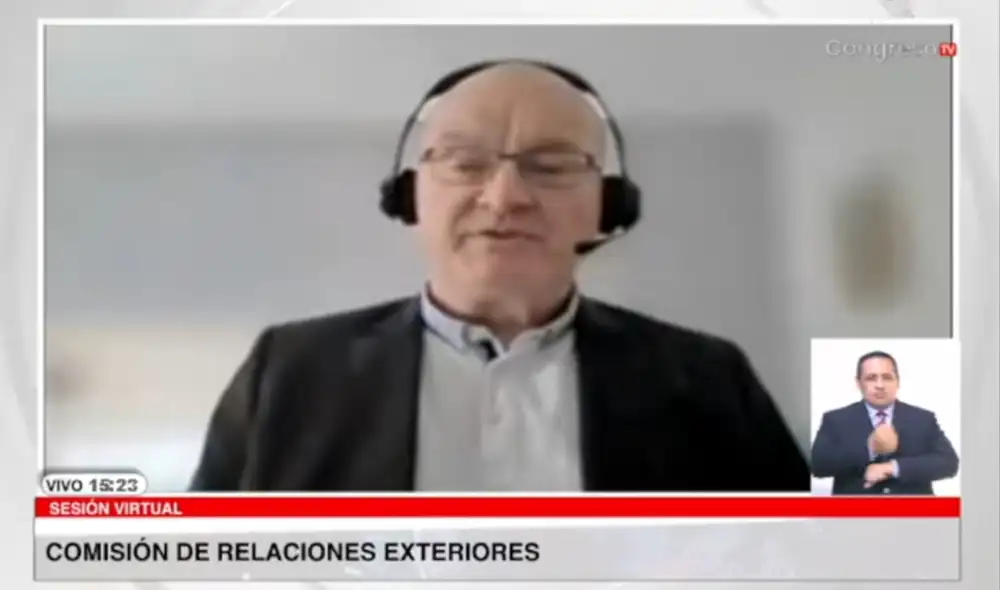 Joerg Dehnert, representante legal de la Fundación Friedrich Naumann, se presentó este viernes ante la Comisión de Relaciones Exteriores. Foto: captura de Congreso TV Joerg Dehnert, representante legal de la Fundación Friedrich Naumann, se presentó este viernes ante la Comisión de Relaciones Exteriores. Foto: captura de Congreso TV