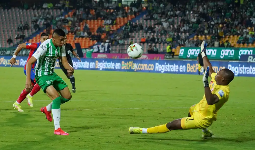 Atlético Nacional se pone en ventaja ante Unión Magdalena al finalizar el primer tiempo de la Liga BetPlay. Foto: @nacionaloficial