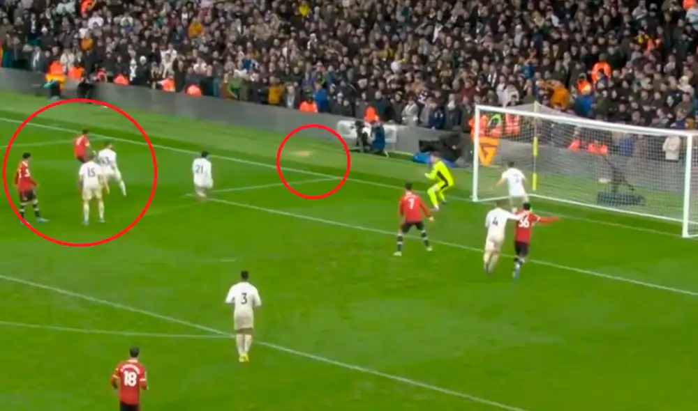 El futbolista brasileño ingresó a los 67′ y a los 70′ le rompió el arco a Meslier para marcar el 3-2 del United. Foto: Captura de ESPN.