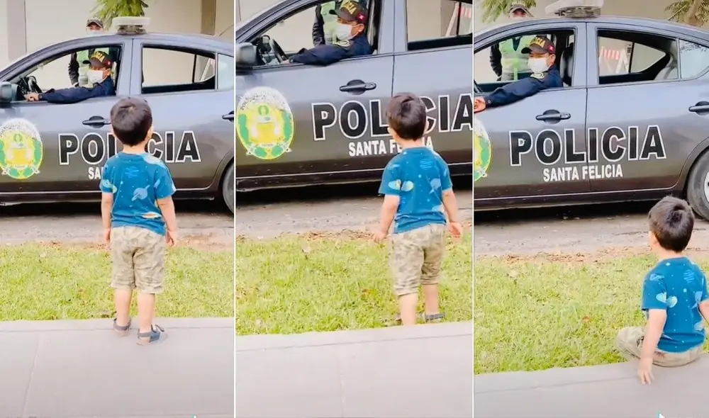 El menor y el policía cautivaron a miles usuarios con la peculiar escena que fue compartida en todas las redes sociales. Foto: captura de TikTok