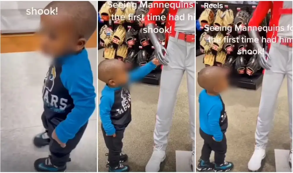 Niño se sorprende al observar un maniquí por primera vez en una tienda de ropa. Foto: captura de TikTok.
