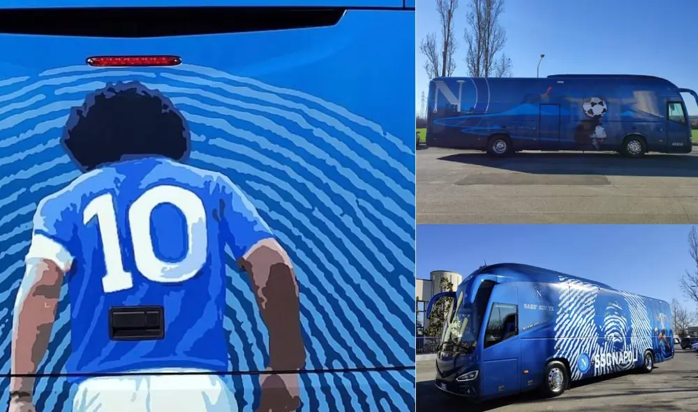 Al lado de 'D10S'. El nuevo bus que utilizará Napoli para sus partidos de local. Foto: composición @sscnapoli/Twitter Al lado de 'D10S'. El nuevo bus que utilizará Napoli para sus partidos de local. Foto: composición @sscnapoli/Twitter