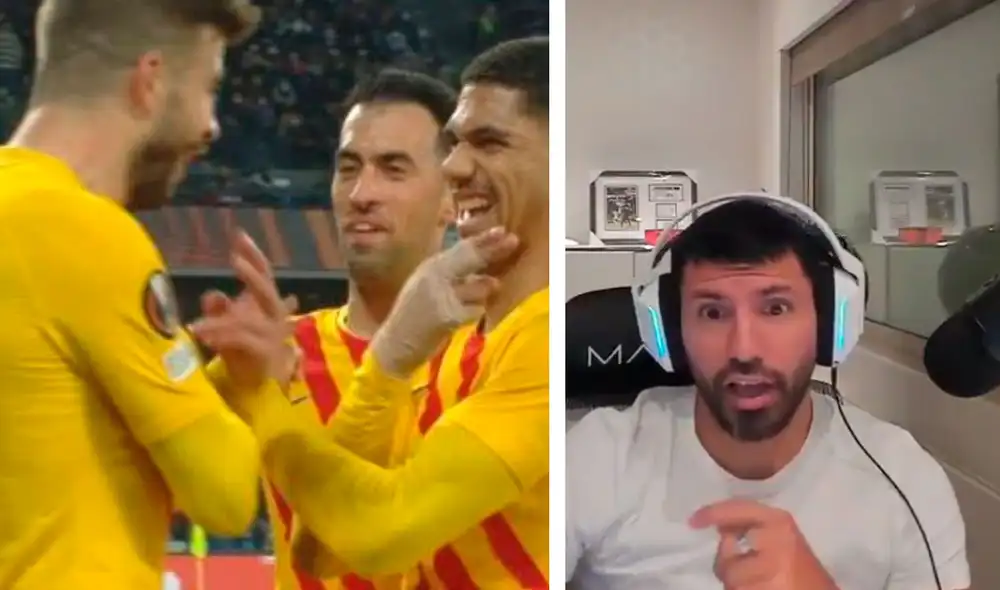 Sergio Agüero apreciaba el partido del FC Barcelona ante el Napoli por la Europa League. Foto: captura ESPN