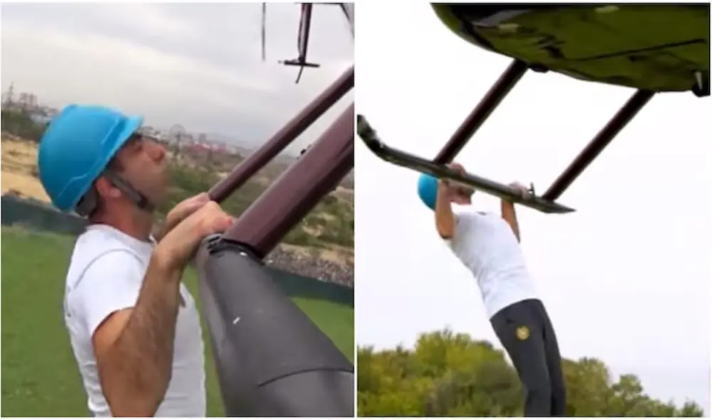 TikTok viral: rompe nuevo récord mundial al realizar dominadas mientras colgaba de un helicóptero en movimiento. Foto: captura de TikTok.
