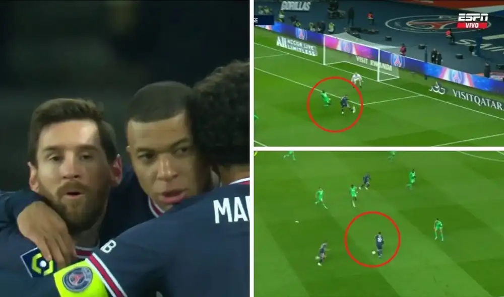 Así fue la combinación entre Messi y Mbappé para el empate del PSG. Foto: captura ESPN. Así fue la combinación entre Messi y Mbappé para el empate del PSG. Foto: captura ESPN.