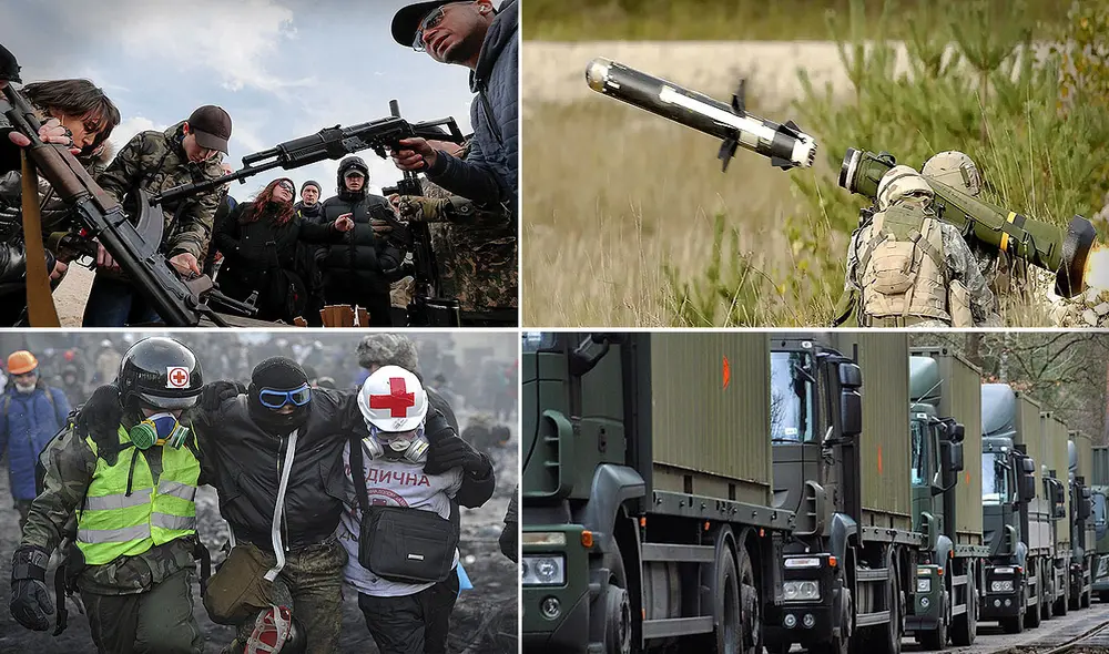 Entre el material que se enviará a Ucrania hay armas antitanque, armamento militar legal, cohetes de defensa aérea y más. Foto: composición LR/EFE/US Army/@mblaszczak