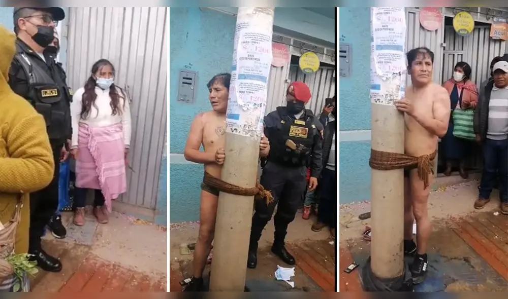 Juliaca. Luego de mucho esfuerzo, la Policía logró rescatar al hombre. Foto: Captura Fama TV