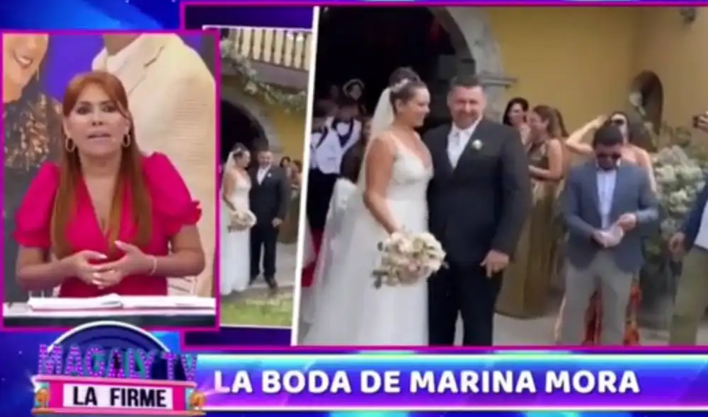 Magaly Medina expuso los canjes de Marina Mora para su boda. Foto: captura de ATV Magaly Medina expuso los canjes de Marina Mora para su boda. Foto: captura de ATV