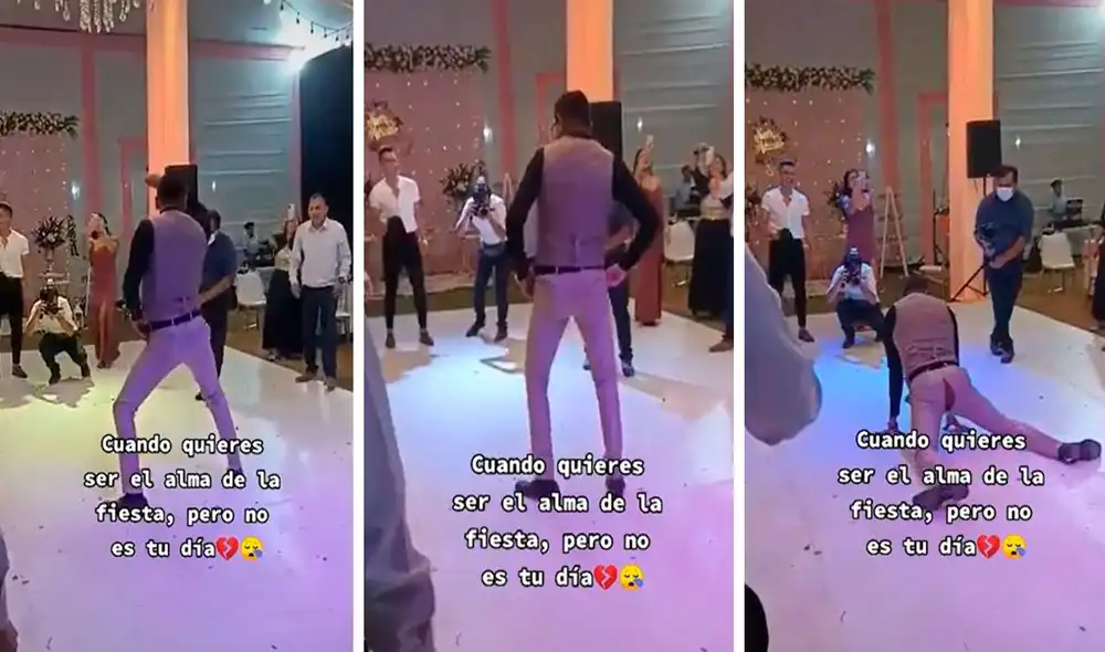 Los asistentes grabaron el preciso instante en que el joven se tiró al suelo, sin imaginar que se le rompería el pantalón. Foto: captura de Facebook