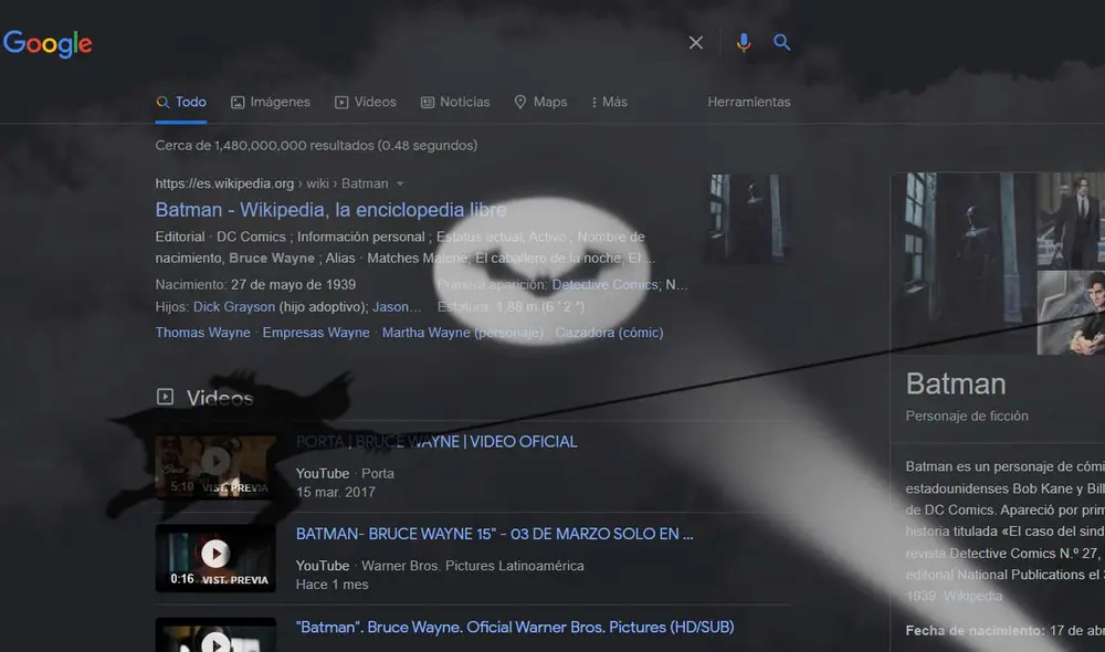 Así luce el nuevo 'easter-egg' de Batman. Foto: captura de Google Así luce el nuevo 'easter-egg' de Batman. Foto: captura de Google