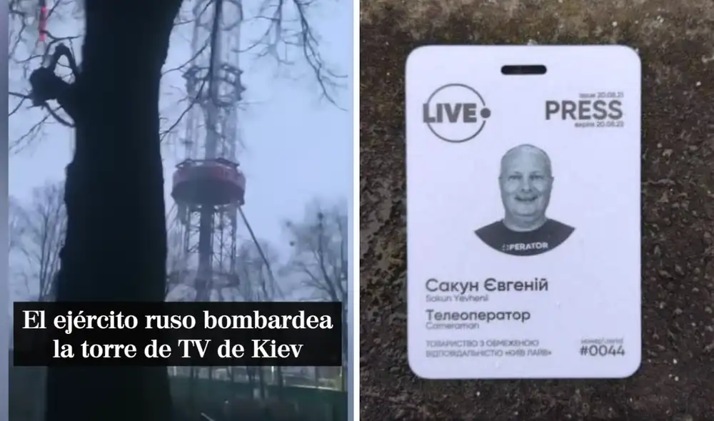 La subestación eléctrica del medio capitalino y el hardware de la televisora quedaron dañados tras el bombardeo ruso. Foto: composición/El Mundo/RPS/Twitter