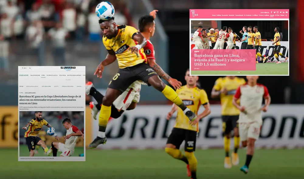 Barcelona SC clasificó a la fase 3 de la Copa Conmebol Libertadores al vencer a Universitario por 3-0 en el global. Foto: composición GLR/EFE/capturas