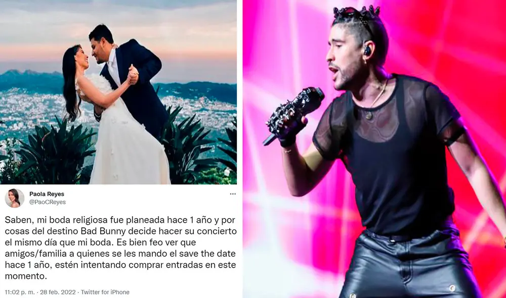 Paola Reyes escogió el 26 de noviembre para realizar su boda religiosa; sin embargo, no imaginó que ese mismo día el ‘Conejo Malo’ ofrecería un concierto. Foto: captura de Twitter
