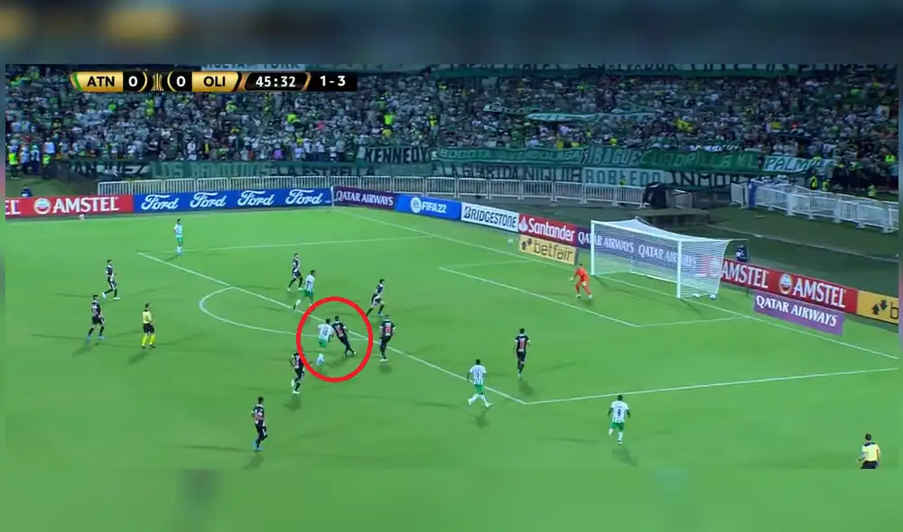 Andrés Andrade es el primero en anotar para el Atlético Nacional en menos de un minuto desde el 2016. Foto: Captura Facebook Copa Libertadores