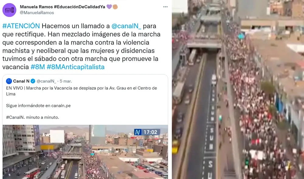 Ambas manifestaciones se desarrollaron el último sábado 5 de marzo. Foto: captura Twitter/ Canal N Ambas manifestaciones se desarrollaron el último sábado 5 de marzo. Foto: captura Twitter/ Canal N