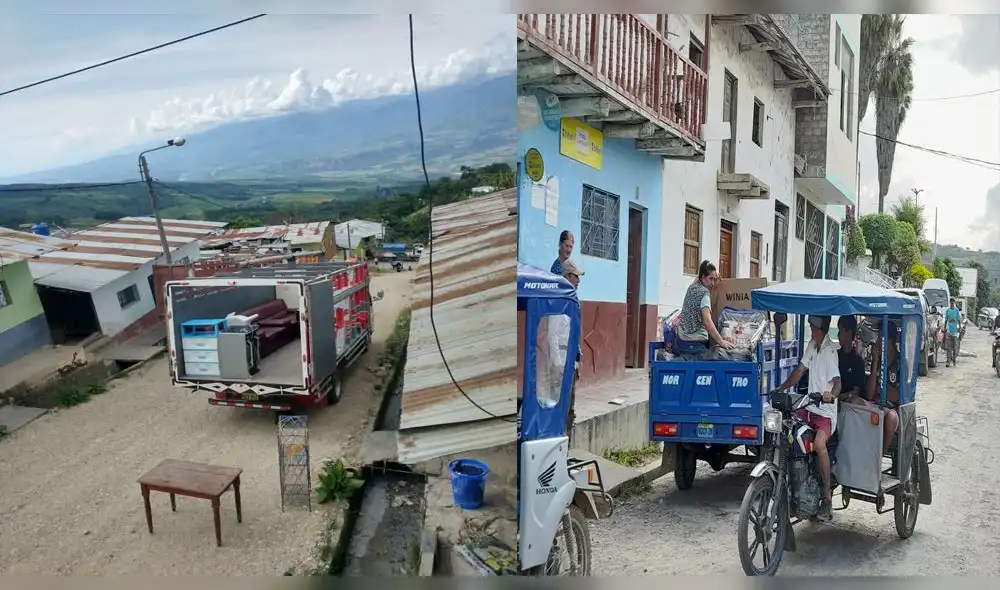 Pobladores de Jamalca trasladan sus pertenencias por temor a deslizamientos. Foto: Facebook de César Chemi.