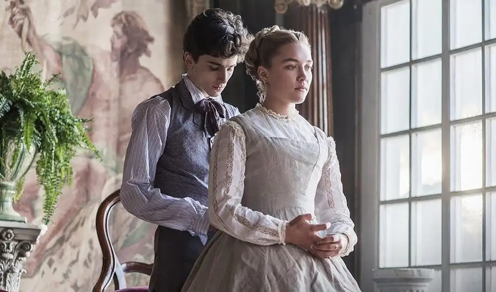 Florence Pugh y Timothée Chalamet compartieron escena en "Little women". Foto: Difusión Florence Pugh y Timothée Chalamet compartieron escena en "Little women". Foto: Difusión
