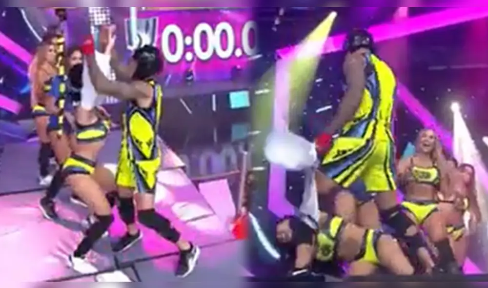 En seguida, las compañeras 'guerreras' de Michelle Soifer la ayudaron a ponerse de pie. Foto: composición/captura América TV