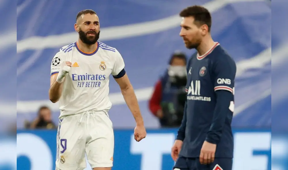 Dos caras de la moneda. Benzema celebrando y Messi lamentando la caída de los parisinos. Foto: EFE Dos caras de la moneda. Benzema celebrando y Messi lamentando la caída de los parisinos. Foto: EFE