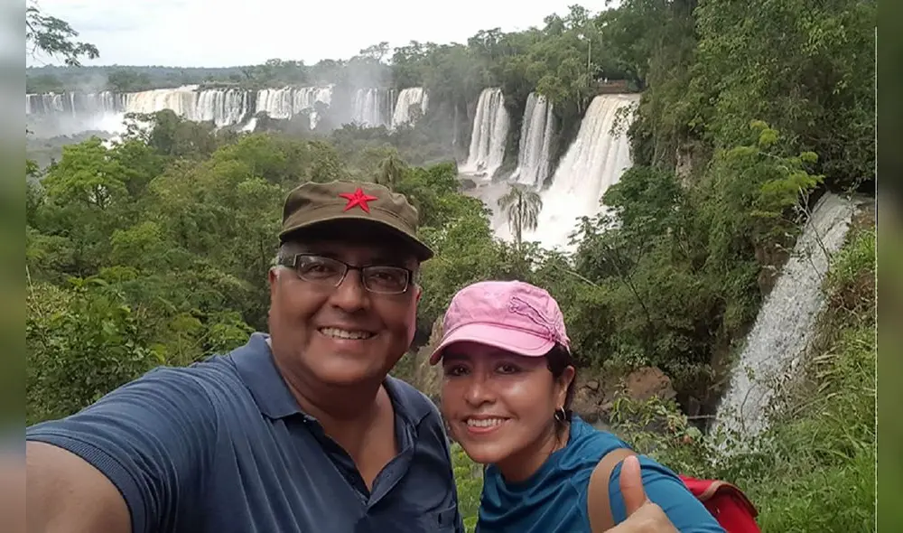Hernán Condori junto a Nancy Álvarez, de visita en las Cataratas de Iguazú. Foto: Facebook