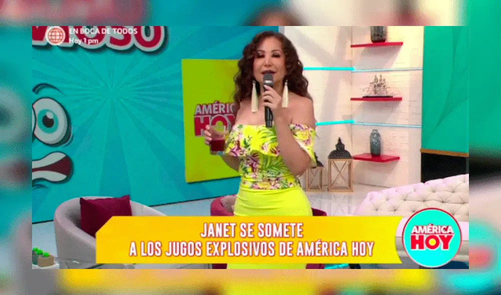 Janet Barboza se somete a reto de 'jugo explosivo' durante programa en vivo. Foto: captura de América TV