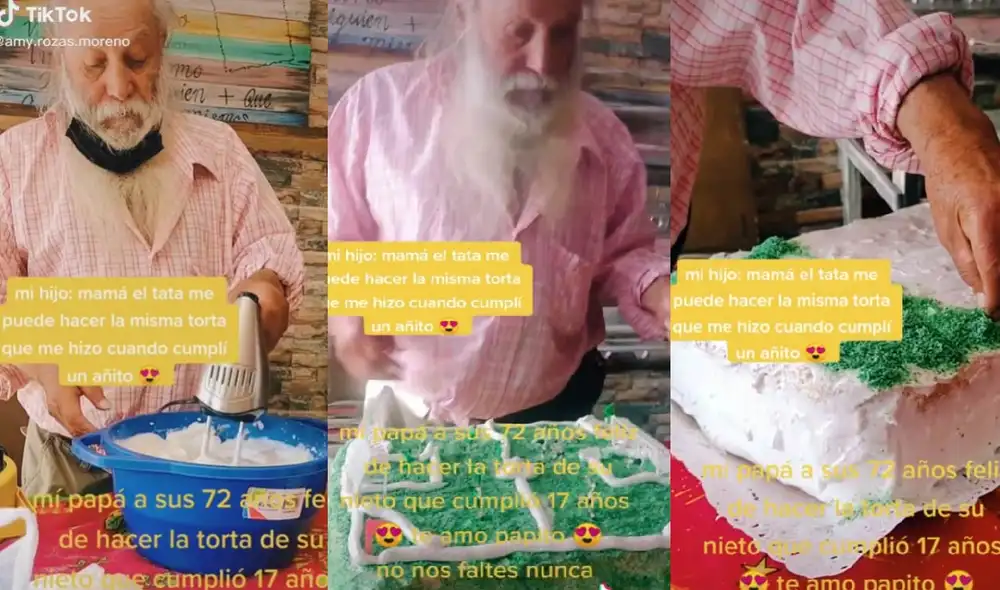 El abuelito se esmeró para regalarle a su nieto la torta que quería para su cumpleaños. Foto: captura de TikTok