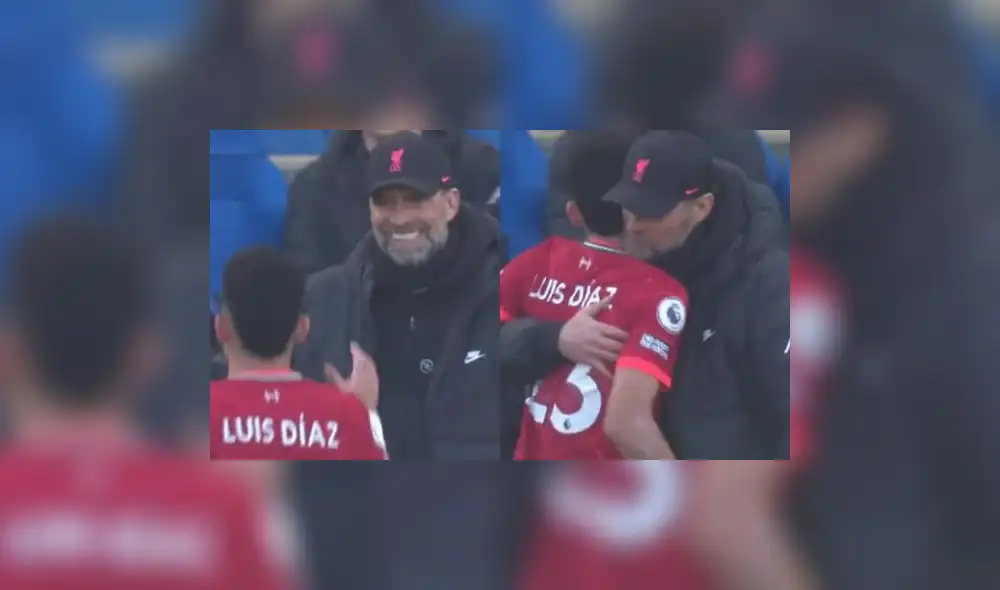 Jürgen Klopp y Luis Diaz se abarzaron tras el tanto del colombiano en la Premier League. Foto: BT Sports