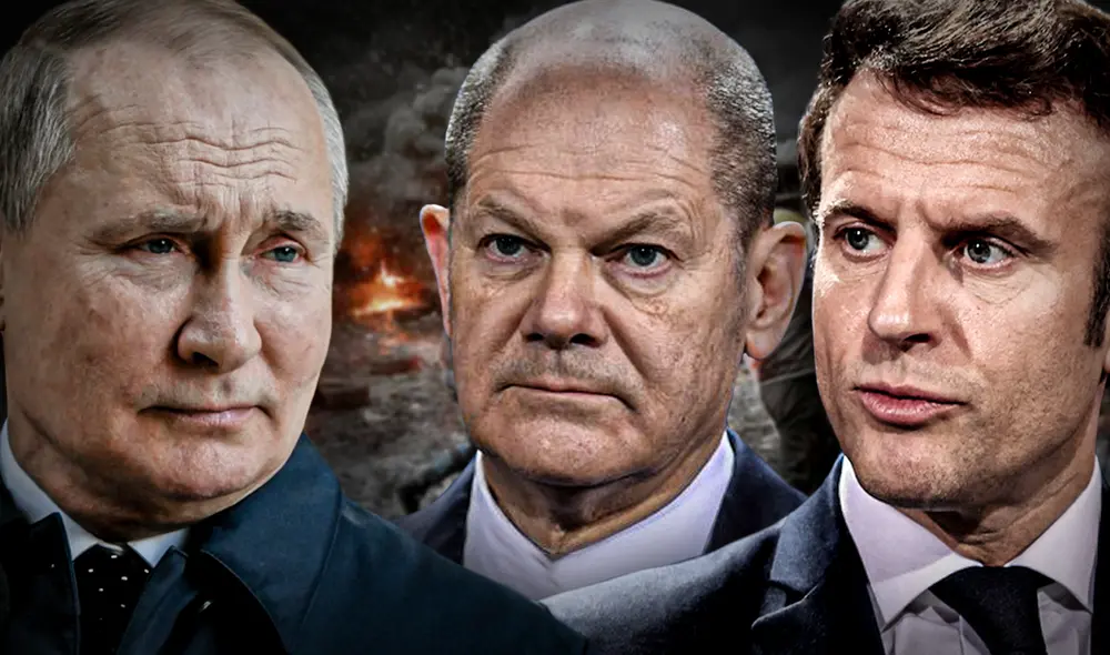 Vladimir Putin habló durante una hora y media con el canciller de Alemania, Olaf Scholz, y con el presidente de Francia, Emmanuel Macron. Foto: composición de nombre de Jazmin Ceras / La República Vladimir Putin habló durante una hora y media con el canciller de Alemania, Olaf Scholz, y con el presidente de Francia, Emmanuel Macron. Foto: composición de nombre de Jazmin Ceras / La República